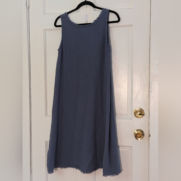 Eileen Fisher Organic Cotton Gauze Sleeveless Shift Dress Blue PM - Picture 5 of 5